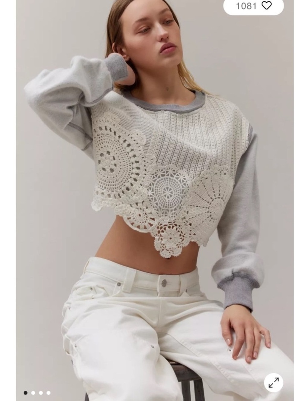 NWT BDG urban outfitters Doily Cropped Crew Neck Sweatshirt lace crochet